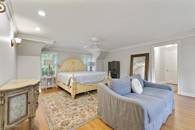 110 Inverway, Inverness, IL 60067 - bedroom featuring recessed lighting, ornamental molding, light wood-style flooring, ceiling fan, and baseboards