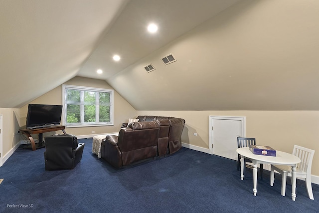 110 Inverway, Inverness, IL 60067 - carpeted living room featuring baseboards, lofted ceiling, and recessed lighting