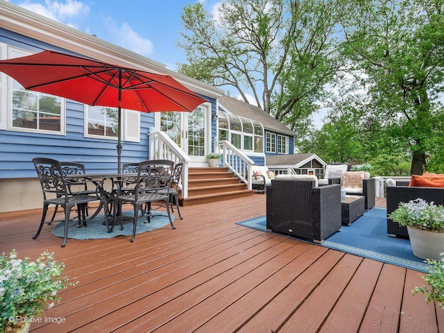 2111 Ohio St, Lisle, IL 60532 - deck with an outdoor hangout area, outdoor dining space, and a sunroom