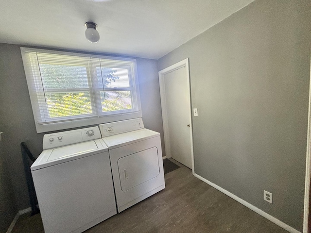 418 Starr St, Belvidere, IL 61008 - laundry room with washer and dryer, dark wood-type flooring, and baseboards