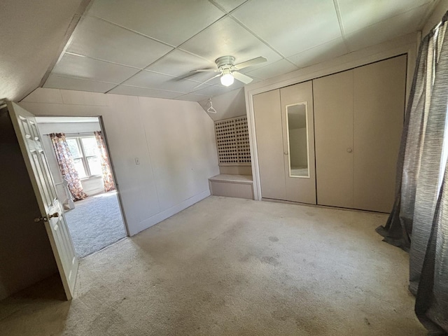 418 Starr St, Belvidere, IL 61008 - unfurnished bedroom featuring lofted ceiling, carpet flooring, and ceiling fan