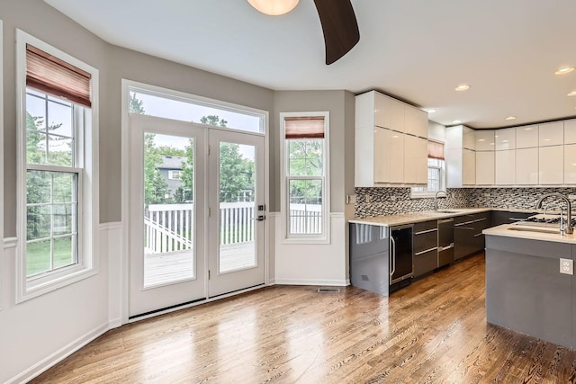 830 W Lukas Ave, Palatine, IL 60067 - kitchen featuring modern cabinets, white cabinetry, backsplash, and light wood-style floors