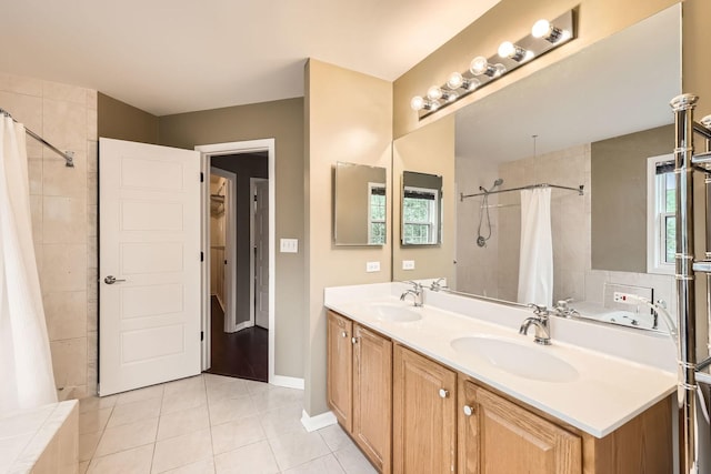 830 W Lukas Ave, Palatine, IL 60067 - full bathroom with a tile shower, tile patterned flooring, double vanity, and a bath