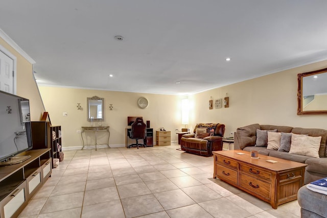 12599 S Archer Ave, Lemont, IL 60439 - living room with ornamental molding, light tile patterned floors, recessed lighting, and a desk