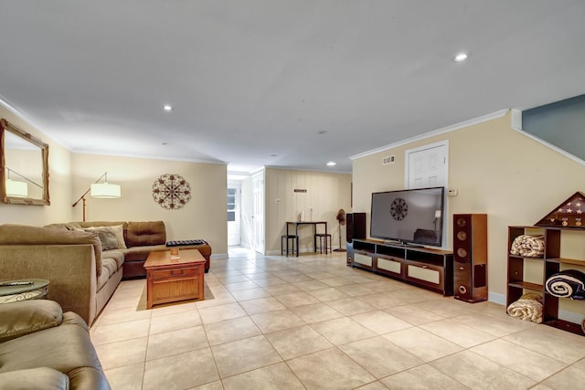12599 S Archer Ave, Lemont, IL 60439 - living area featuring crown molding, light tile patterned floors, recessed lighting, and baseboards