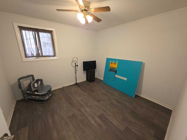 105 Marquette St, Park Forest, IL 60466 - spare room featuring wood finished floors, a ceiling fan, baseboards, and ornamental molding