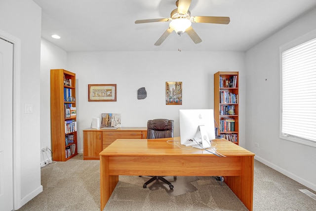 22665 Joshua Dr, Frankfort, IL 60423 - home office with light colored carpet, baseboards, a ceiling fan, and recessed lighting