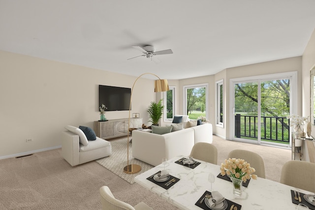 358 Bristol Ln, Fox River Grove, IL 60021 - living room featuring carpet, ceiling fan, and baseboards