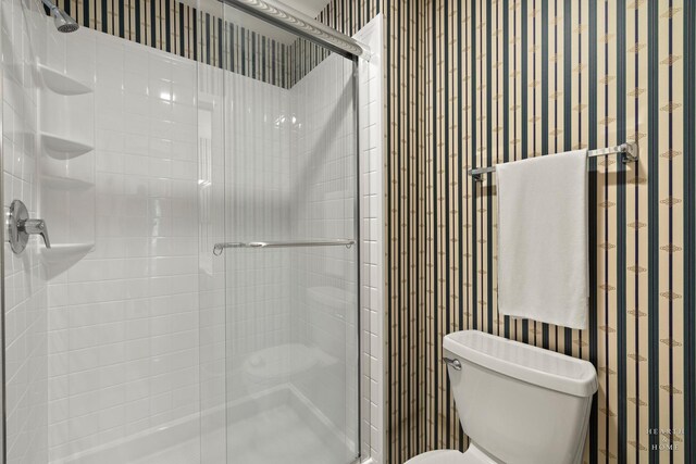 358 Bristol Ln, Fox River Grove, IL 60021 - bathroom with wallpapered walls, a shower stall, and toilet