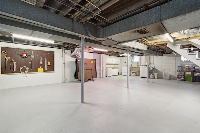 1144 Leavitt Ave, Flossmoor, IL 60422 - unfinished basement featuring a sink, washing machine and dryer, and stairway