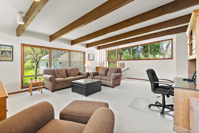 1144 Leavitt Ave, Flossmoor, IL 60422 - living area featuring baseboards, healthy amount of natural light, an office area, and beamed ceiling