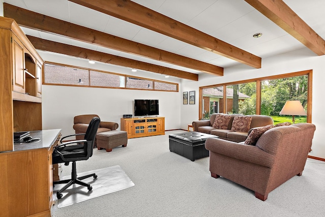 1144 Leavitt Ave, Flossmoor, IL 60422 - living area with carpet, beamed ceiling, and baseboards
