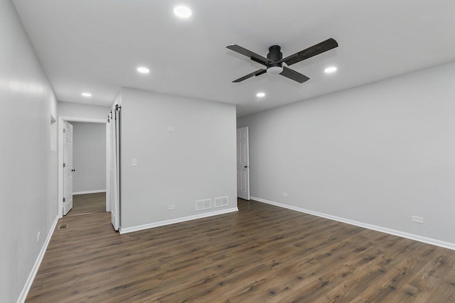 5S542 Tartan Ln, Naperville, IL 60563 - unfurnished room featuring a ceiling fan, recessed lighting, dark wood-style floors, and baseboards