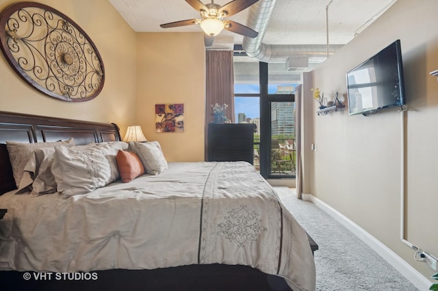 1530 S State St Unit 408, Chicago, IL 60605 - bedroom featuring carpet, access to exterior, baseboards, and ceiling fan