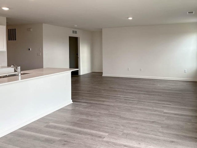 2276 Elderberry Ct, Wonder Lake, IL 60097 - unfurnished living room with a sink, baseboards, recessed lighting, and wood finished floors
