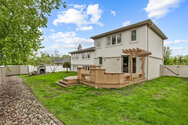 415 Honey Locust Ln, Willowbrook, IL 60527 - back of property featuring a deck, a gate, a pergola, brick siding, and a chimney