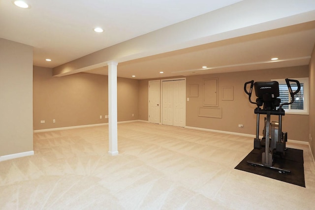 1437 Sturgeon Bay Ct, Schaumburg, IL 60173 - exercise area with light colored carpet, recessed lighting, and baseboards