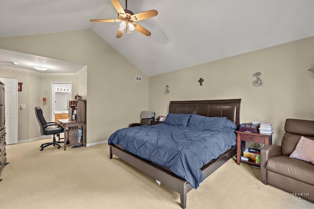 1101 Paul Ct, Fox River Grove, IL 60021 - bedroom featuring lofted ceiling, light carpet, an office area, baseboards, and a ceiling fan