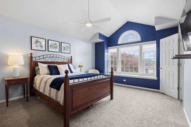 538 Pembrook Ct S, Crystal Lake, IL 60014 - bedroom with carpet, vaulted ceiling, baseboards, and ceiling fan