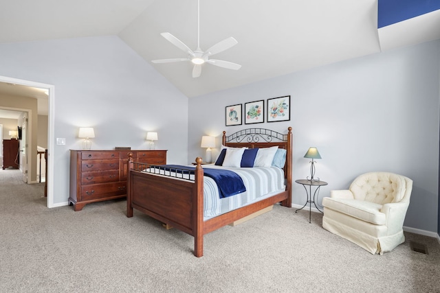 538 Pembrook Ct S, Crystal Lake, IL 60014 - bedroom featuring light colored carpet, a ceiling fan, high vaulted ceiling, and baseboards