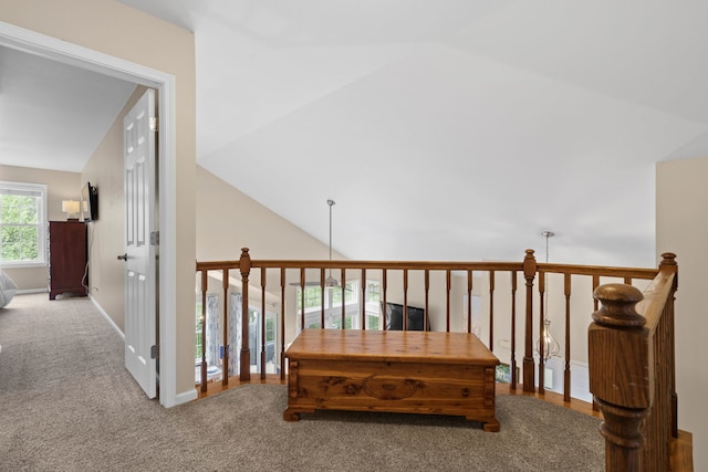 538 Pembrook Ct S, Crystal Lake, IL 60014 - hallway with lofted ceiling, carpet, and baseboards