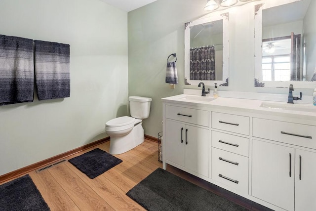 5775 S Indian Trl, Rochelle, IL 61068 - bathroom featuring double vanity, toilet, wood finished floors, and baseboards