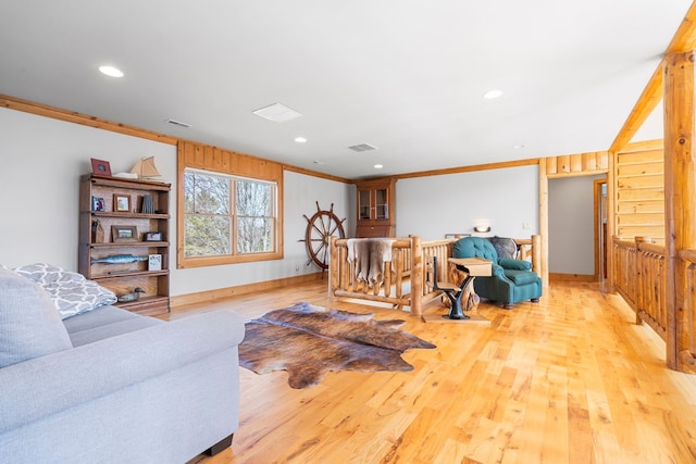 10A52 Cardinal Ct, Apple River, IL 61001 - living area featuring light wood finished floors, recessed lighting, crown molding, and baseboards