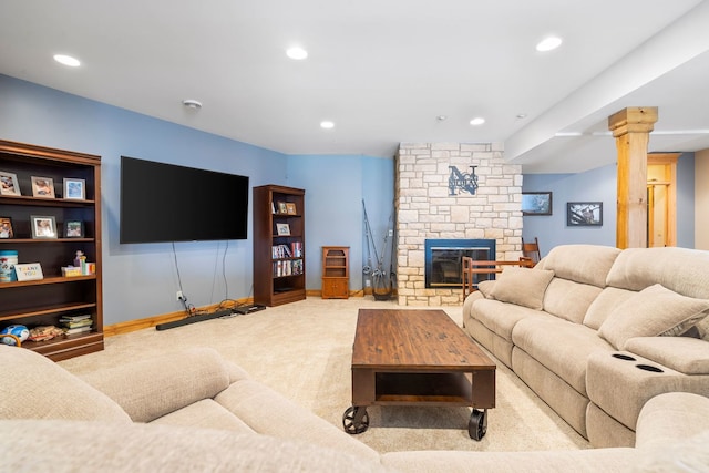 10A52 Cardinal Ct, Apple River, IL 61001 - carpeted living room with recessed lighting and a fireplace