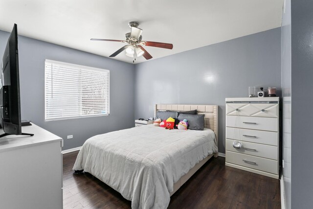 17408 Fisk Ave, East Hazel Crest, IL 60429 - bedroom featuring dark wood-style floors, baseboards, and a ceiling fan