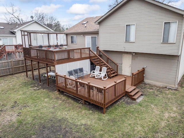 17408 Fisk Ave, East Hazel Crest, IL 60429 - rear view of house with a deck, a yard, stairs, and roof with shingles