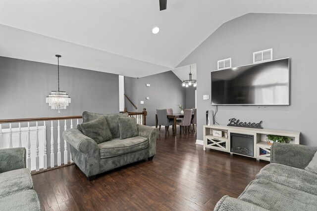 17408 Fisk Ave, East Hazel Crest, IL 60429 - living area featuring a chandelier, vaulted ceiling, and wood-type flooring