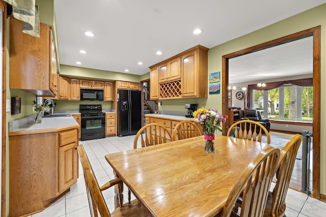 1103 Hillcrest Ave, Fox River Grove, IL 60021 - dining room with light tile patterned flooring, recessed lighting, stairs, and a chandelier