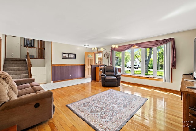 1103 Hillcrest Ave, Fox River Grove, IL 60021 - living room with hardwood / wood-style floors, stairs, and baseboards