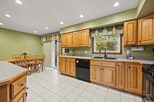 1103 Hillcrest Ave, Fox River Grove, IL 60021 - kitchen featuring black appliances, a sink, light countertops, recessed lighting, and brown cabinets
