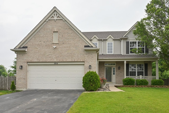 1804 Westbrook Ct, Plainfield, IL 60586 - traditional-style home with driveway, brick siding, a porch, a shingled roof, and a garage