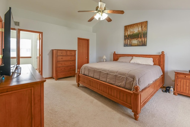 1804 Westbrook Ct, Plainfield, IL 60586 - bedroom featuring light carpet, vaulted ceiling, and a ceiling fan