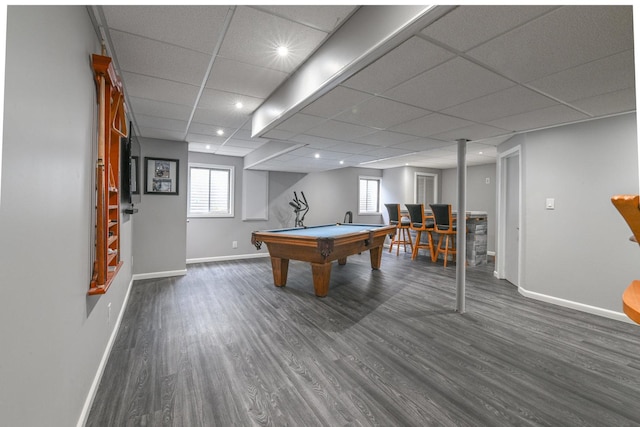 1804 Westbrook Ct, Plainfield, IL 60586 - game room with baseboards, wood finished floors, billiards, a paneled ceiling, and plenty of natural light
