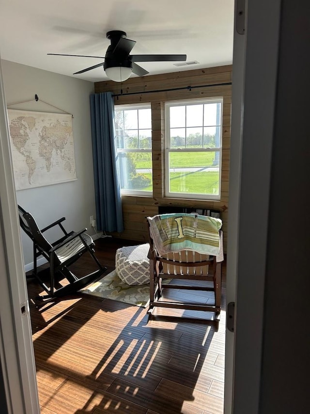 981 W Forsyth Rd, Forsyth, IL 62535 - sitting room featuring ceiling fan and wood finished floors