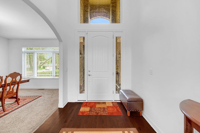 731 W Kenilworth Ave, Palatine, IL 60067 - foyer with arched walkways, baseboards, wood finished floors, and a towering ceiling