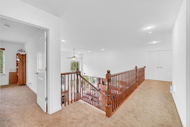 731 W Kenilworth Ave, Palatine, IL 60067 - hall with carpet, an upstairs landing, recessed lighting, and baseboards
