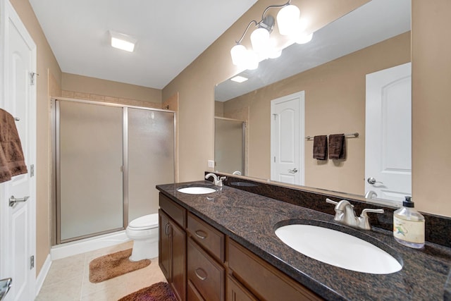 731 W Kenilworth Ave, Palatine, IL 60067 - bathroom featuring a shower stall, double vanity, toilet, and tile patterned floors