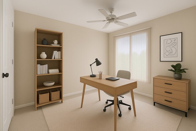1771 Mission Hills Rd Unit 412, Northbrook, IL 60062 - office area with light colored carpet, a ceiling fan, and baseboards
