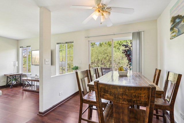 5 Crimson Ct, Lake In The Hills, IL 60156 - dining space featuring wood finished floors, baseboards, and a ceiling fan