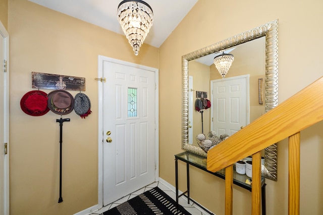 202 Country Ln Unit 202, Des Plaines, IL 60016 - entryway with a chandelier, light tile patterned floors, lofted ceiling, and baseboards