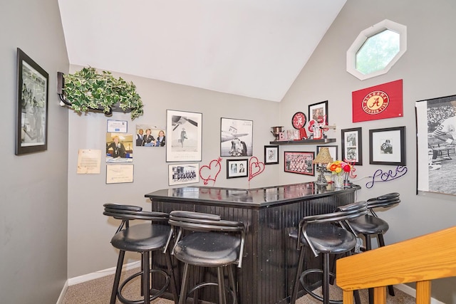 202 Country Ln Unit 202, Des Plaines, IL 60016 - indoor dry bar with baseboards, carpet flooring, and high vaulted ceiling