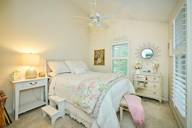 202 Country Ln Unit 202, Des Plaines, IL 60016 - bedroom with carpet floors, vaulted ceiling, and a ceiling fan