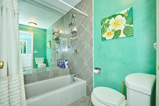 202 Country Ln Unit 202, Des Plaines, IL 60016 - bathroom with toilet, shower / bath combo with shower curtain, vanity, and tile patterned flooring