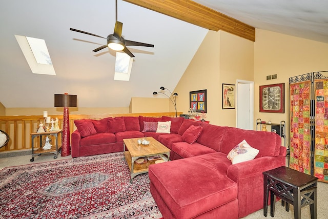 202 Country Ln Unit 202, Des Plaines, IL 60016 - carpeted living room featuring a skylight and ceiling fan