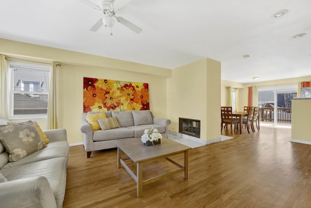 1157 W 19th Pl, Chicago, IL 60608 - living room with light wood-style flooring, baseboards, ceiling fan, and recessed lighting