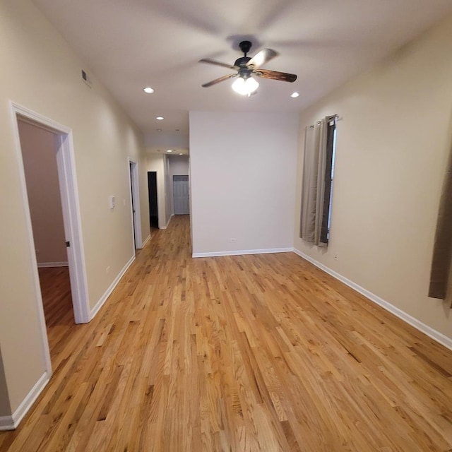 6033 S Prairie Ave, Chicago, IL 60637 - empty room featuring ceiling fan, light wood-type flooring, baseboards, and recessed lighting